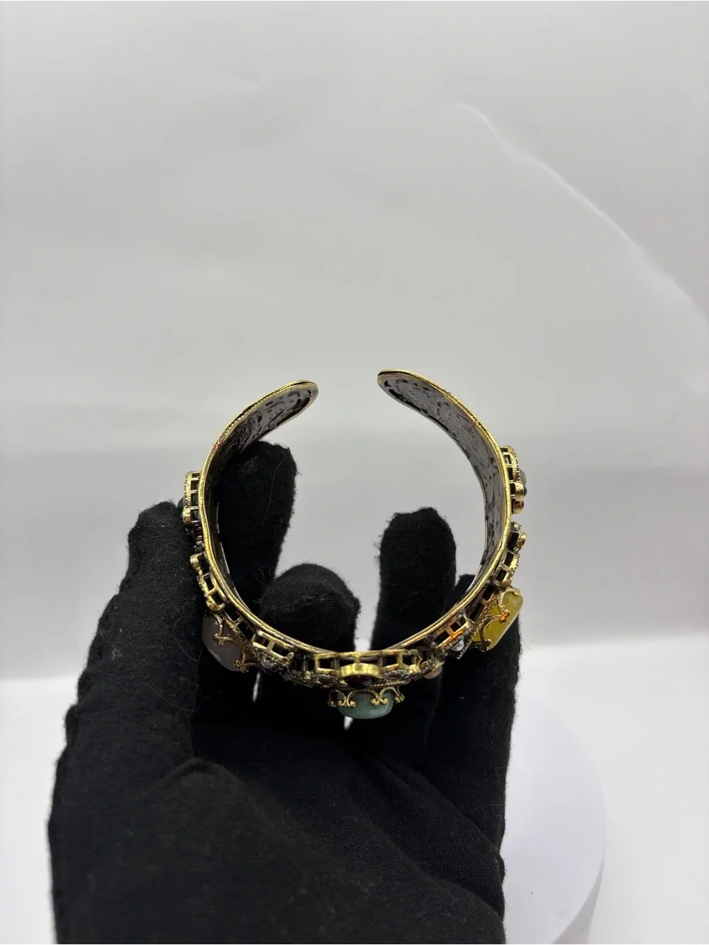 Sabyasachi Fashion Multicolor Doublet Stone Filigree Cuff Bracelet - Gold Tone